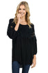 Sexy Black Crochet Detail Long Sleeve Babydoll Top